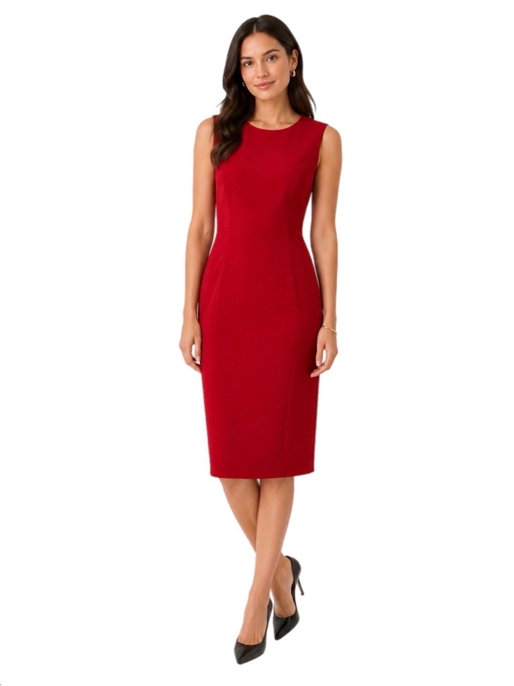 8 Calvin Klein Women’s Sleeveless Midi Red Sheath Formal Business Casual Dress